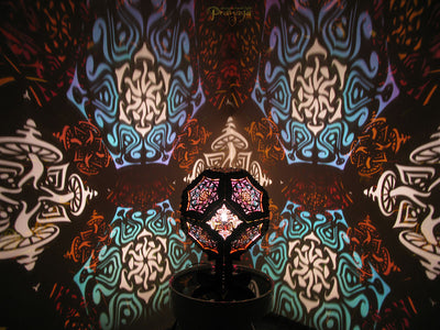 Geometric wooden shadow lamp by pranaya design and y0y0art with mushroom mandala