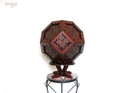 Geometric wooden shadow lamp by pranaya design and y0y0art with mushroom mandala