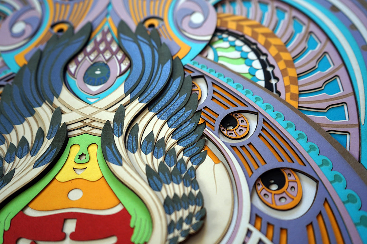 Colorful psychedelic paper artwork made in EU by artist y0y0