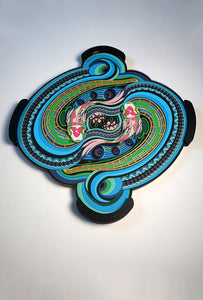 Layered paper art with two koi fish flowing with the grace, symbolizing serenity, letting go and peace of mind.