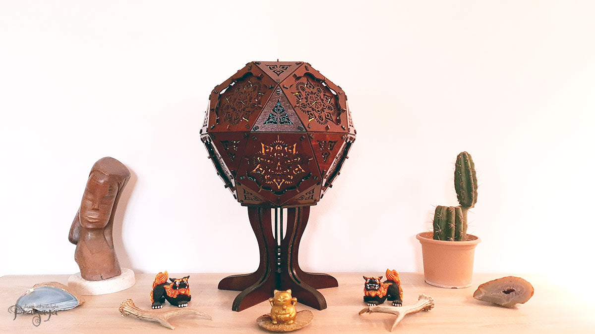 pranaya design and y0y0art's geometric wooden shadow lamp