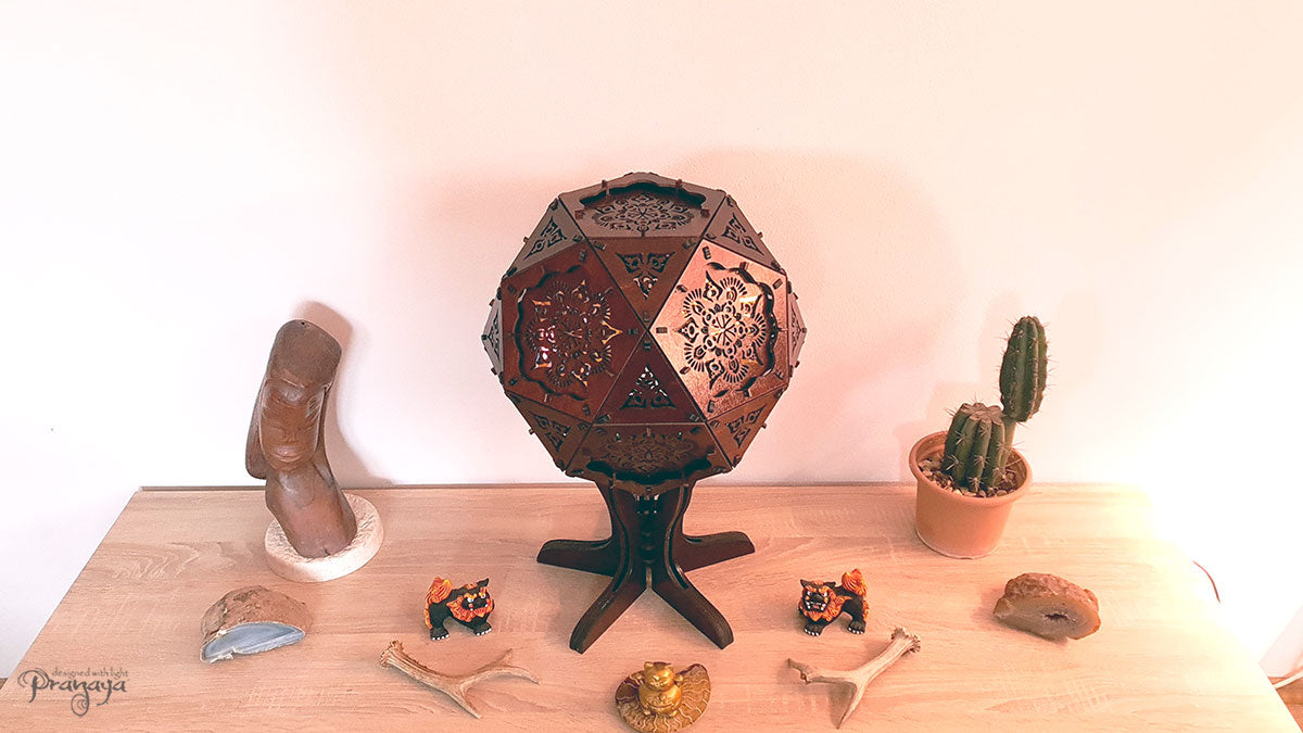 pranaya design and y0y0art's geometric wooden shadow lamp