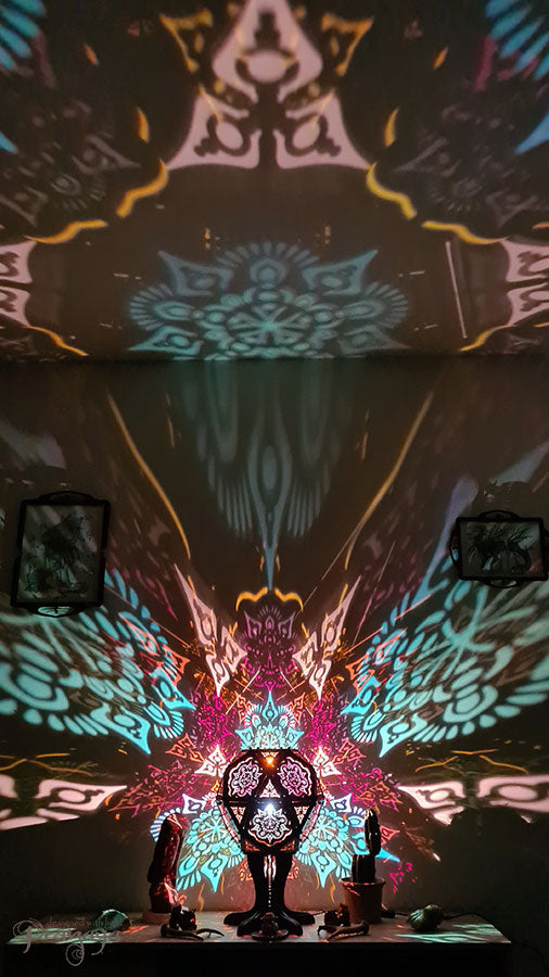 pranaya design and y0y0art's geometric wooden shadow lamp