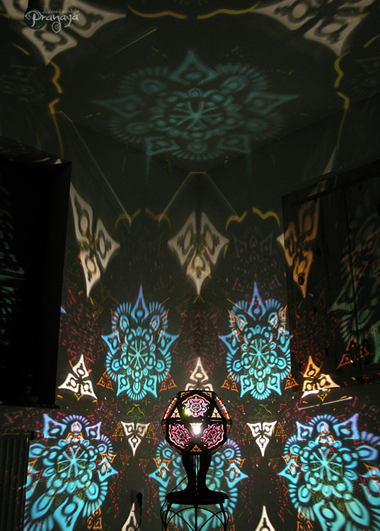 pranaya design and y0y0art's geometric wooden shadow lamp