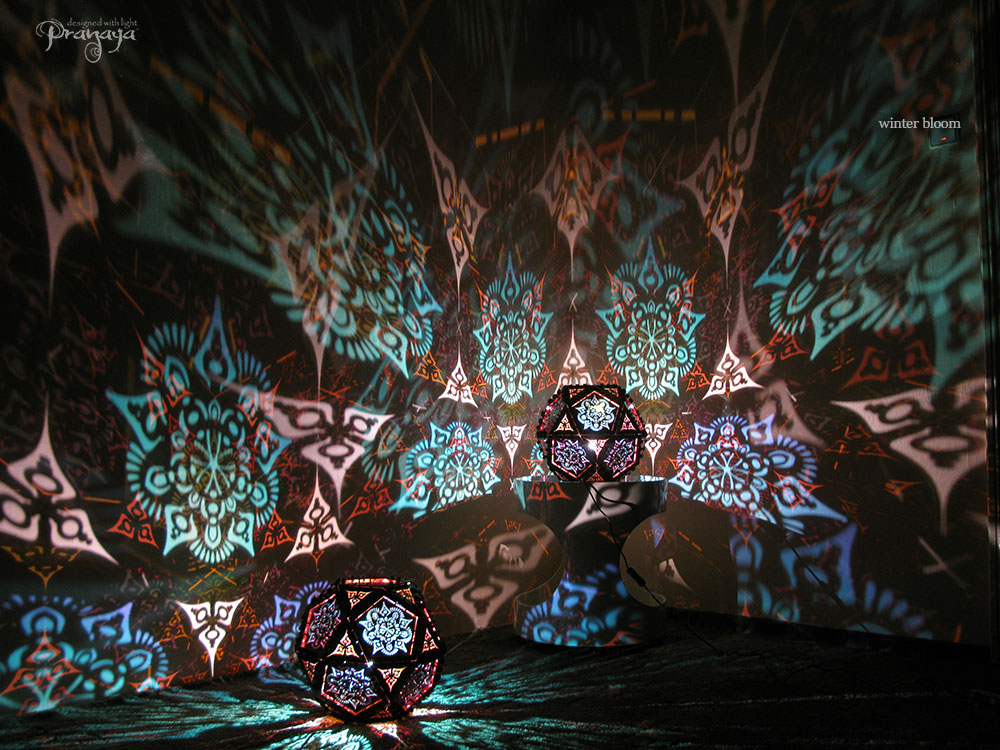 pranaya design and y0y0art's geometric wooden shadow lamp