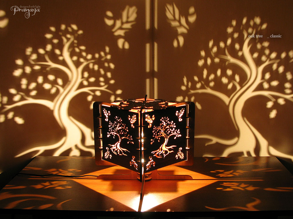 pranaya design decorative wooden tree of life oak shadow lamp